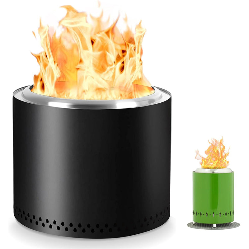 19 Inch Smokeless Fire Pit Portable Outdoor Camping Fire Pit Stainless Steel Black