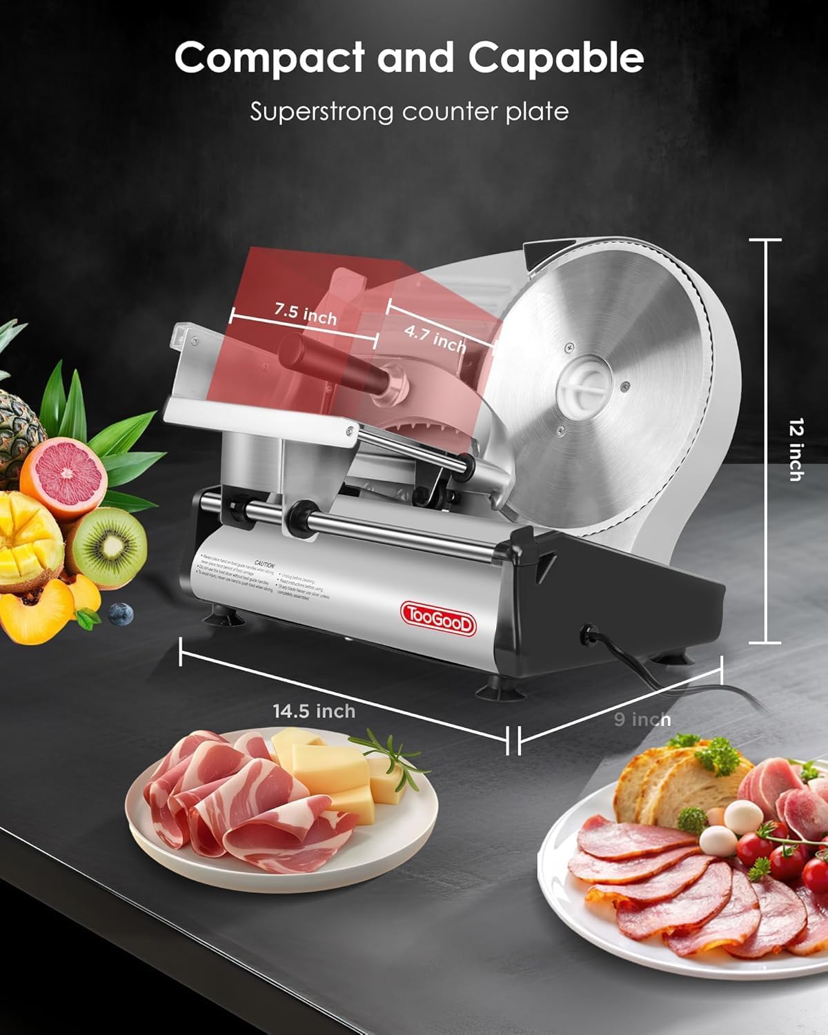 Electric Meat Slicer Machine for Home, 8.7" Deli Food Slicer