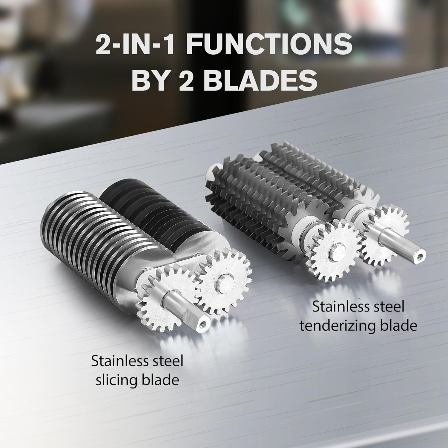 2-in-1 Manual Meat Tenderizer, Jerky Slicer, 2 Sets of Stainless Steel Blades