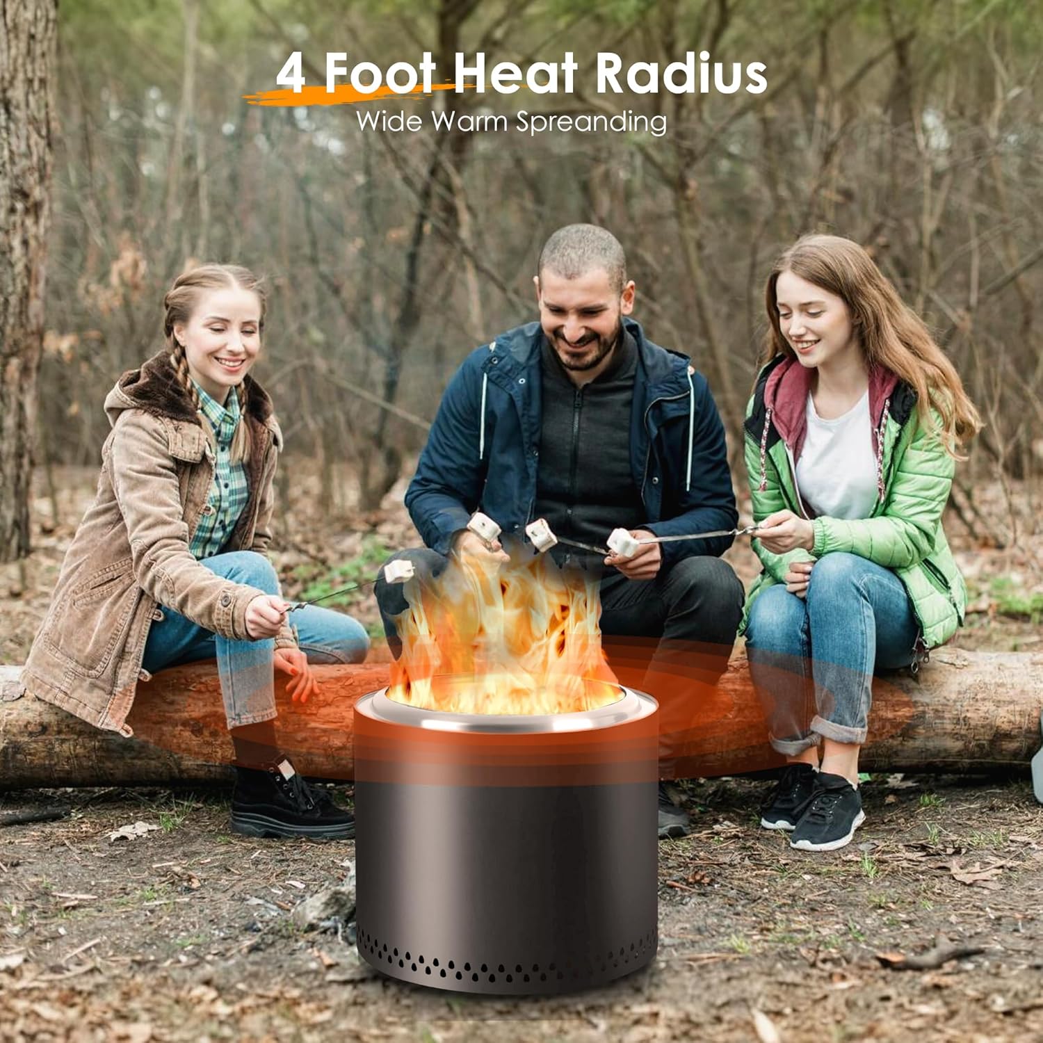 19 Inch Smokeless Fire Pit Portable Outdoor Camping Fire Pit Stainless Steel Black