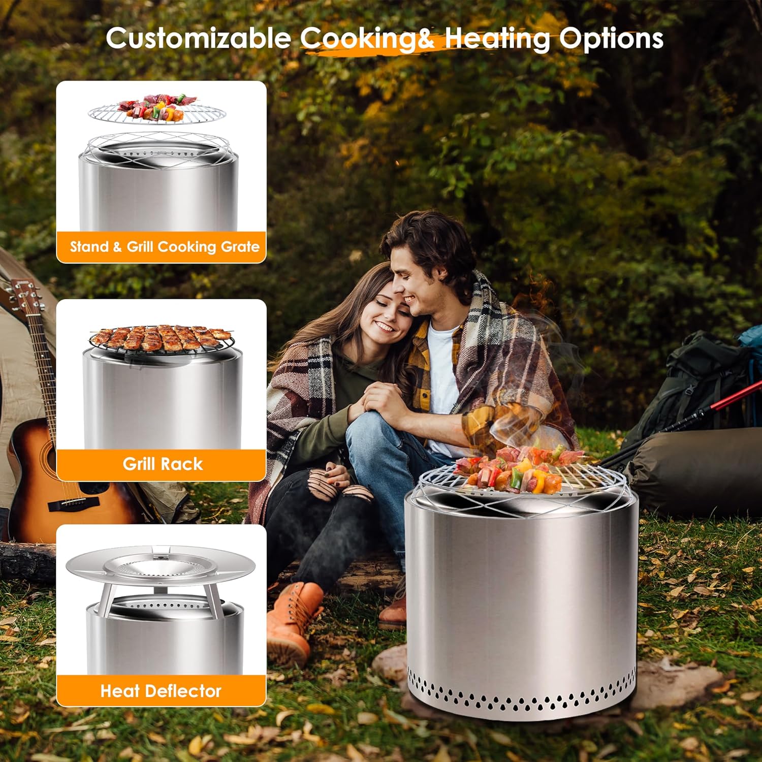 19'' Portable Wood Burning Smokeless Fire Pit with Removable Ash Pan