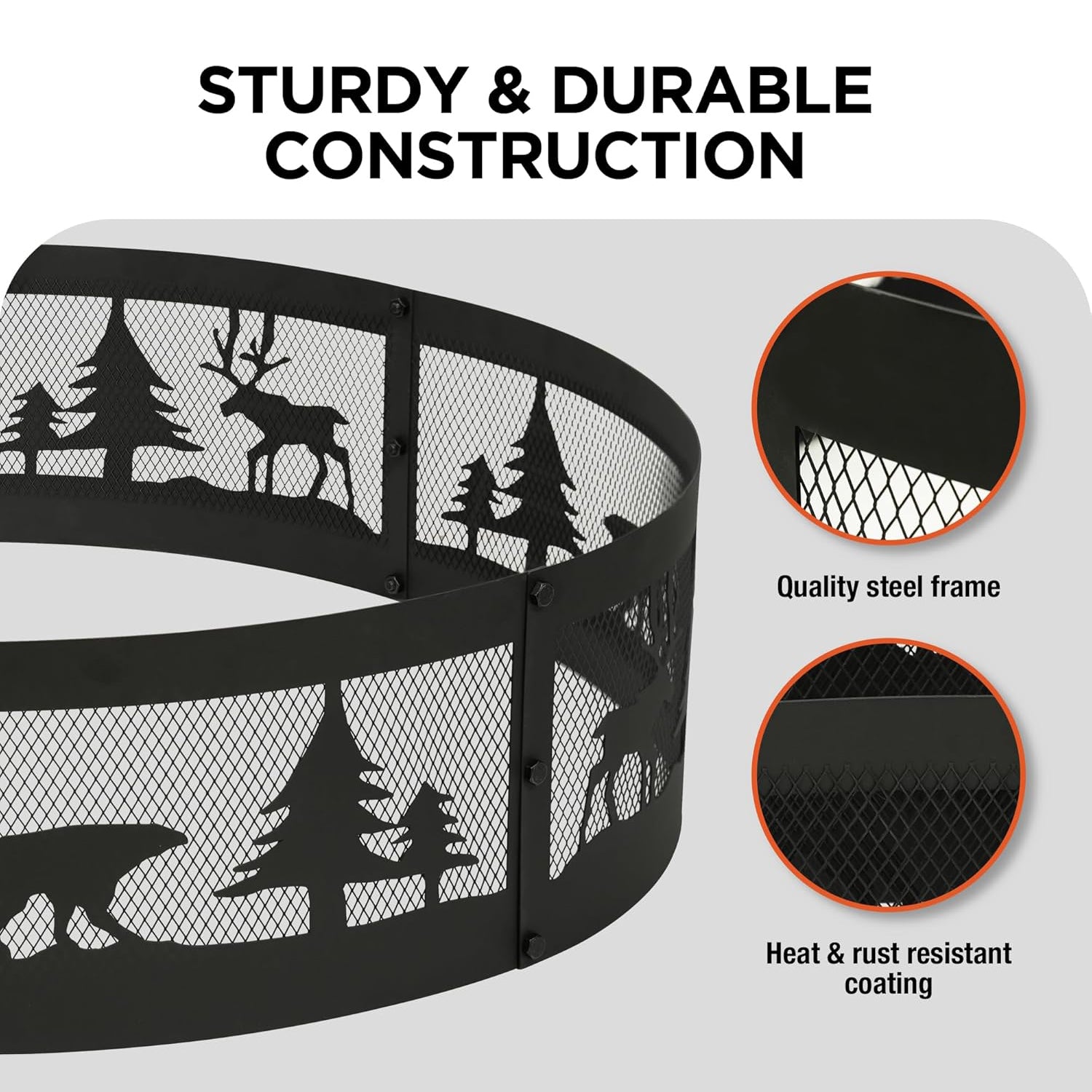 36 Inch Fire Pit Ring with 360° Forest & Wildlife Design