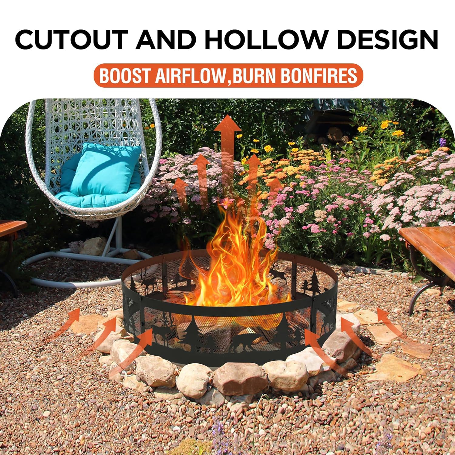 36 Inch Fire Pit Ring with 360° Forest & Wildlife Design