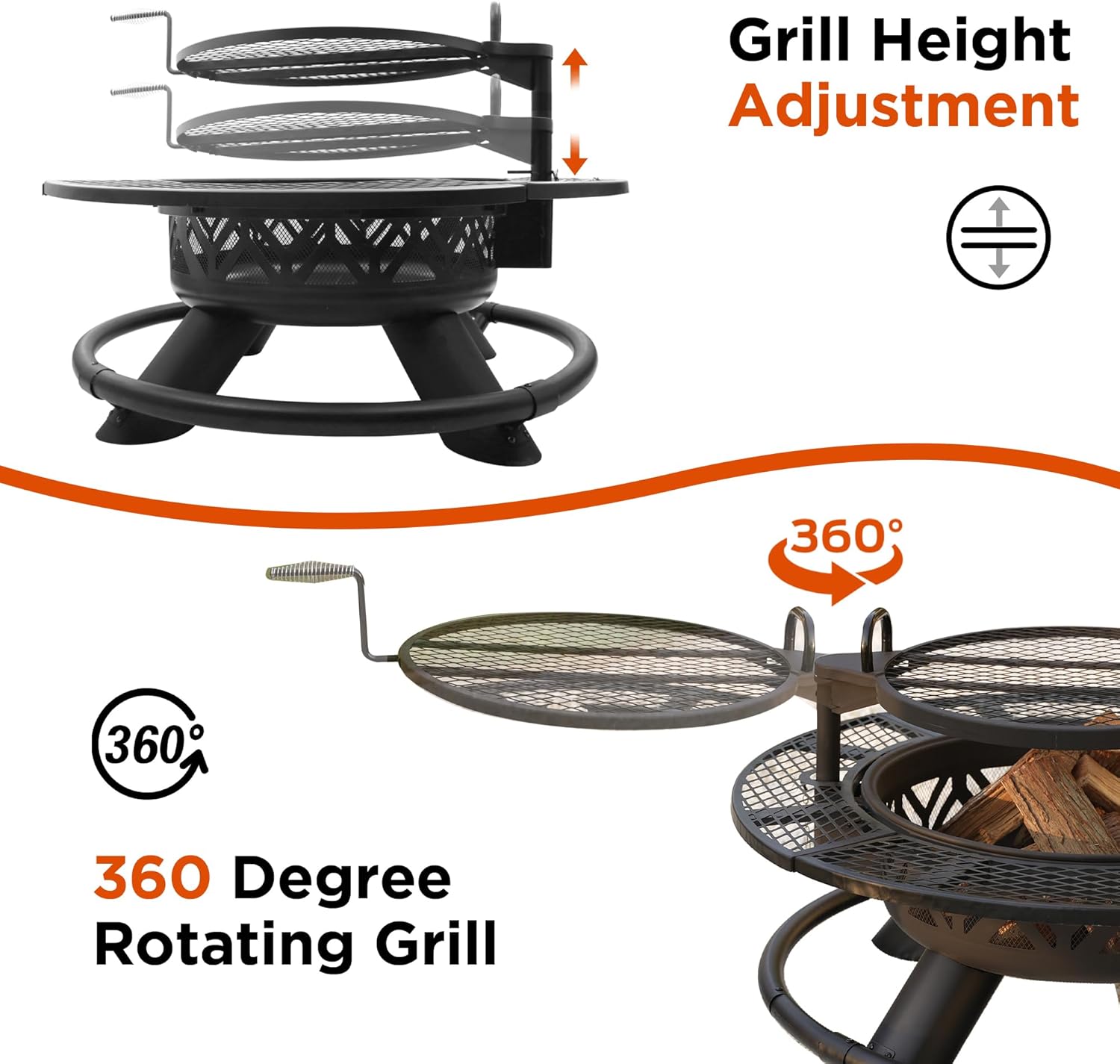 47" Fire Pit with Adjustable Grill