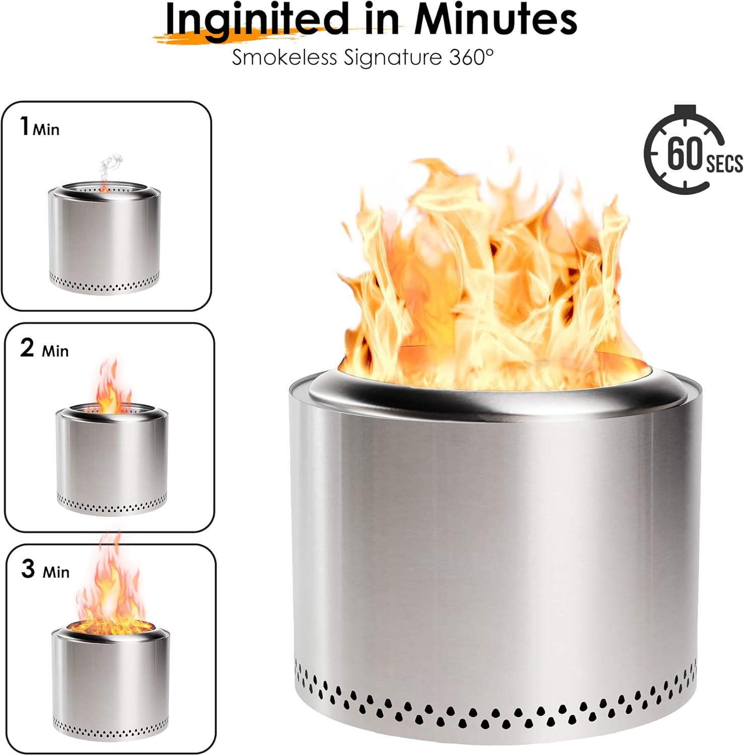 19'' Portable Wood Burning Smokeless Fire Pit with Removable Ash Pan