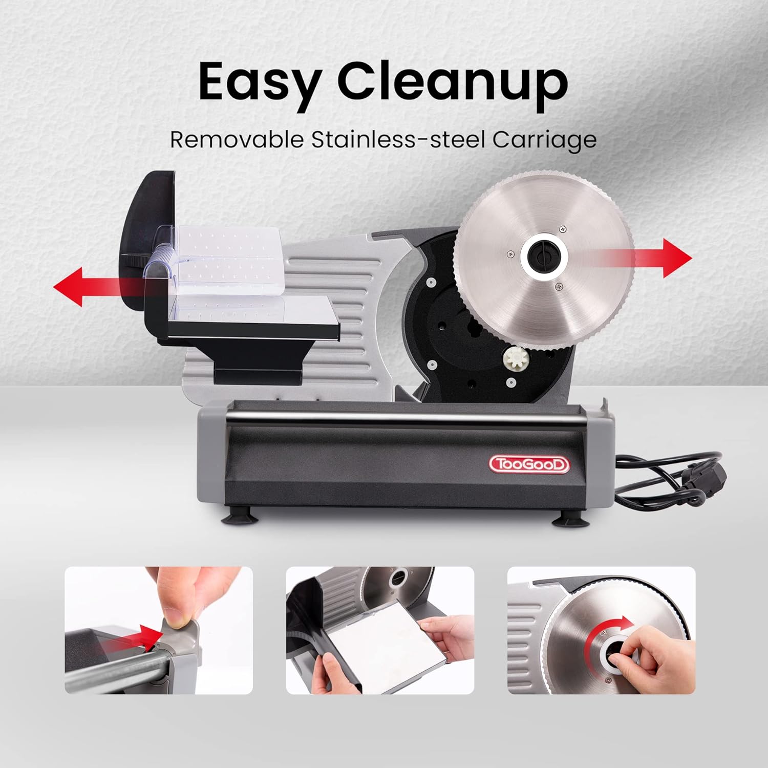 Meat Slicer with 7.5" Stainless Steel Blade, 1/4 HP, 0-15mm Adjustable Thickness