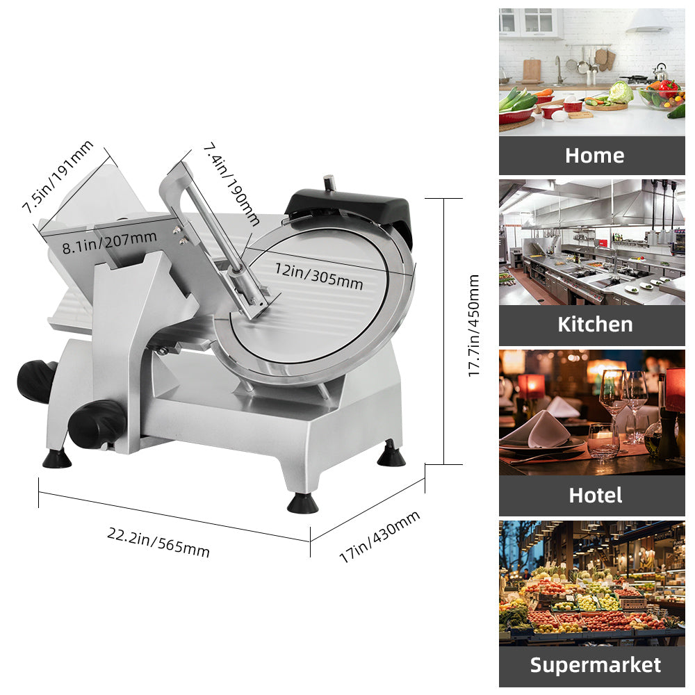 12" Electric Meat Slicer, 300 W, Stainless Steel, Maintains Blade Sharpness