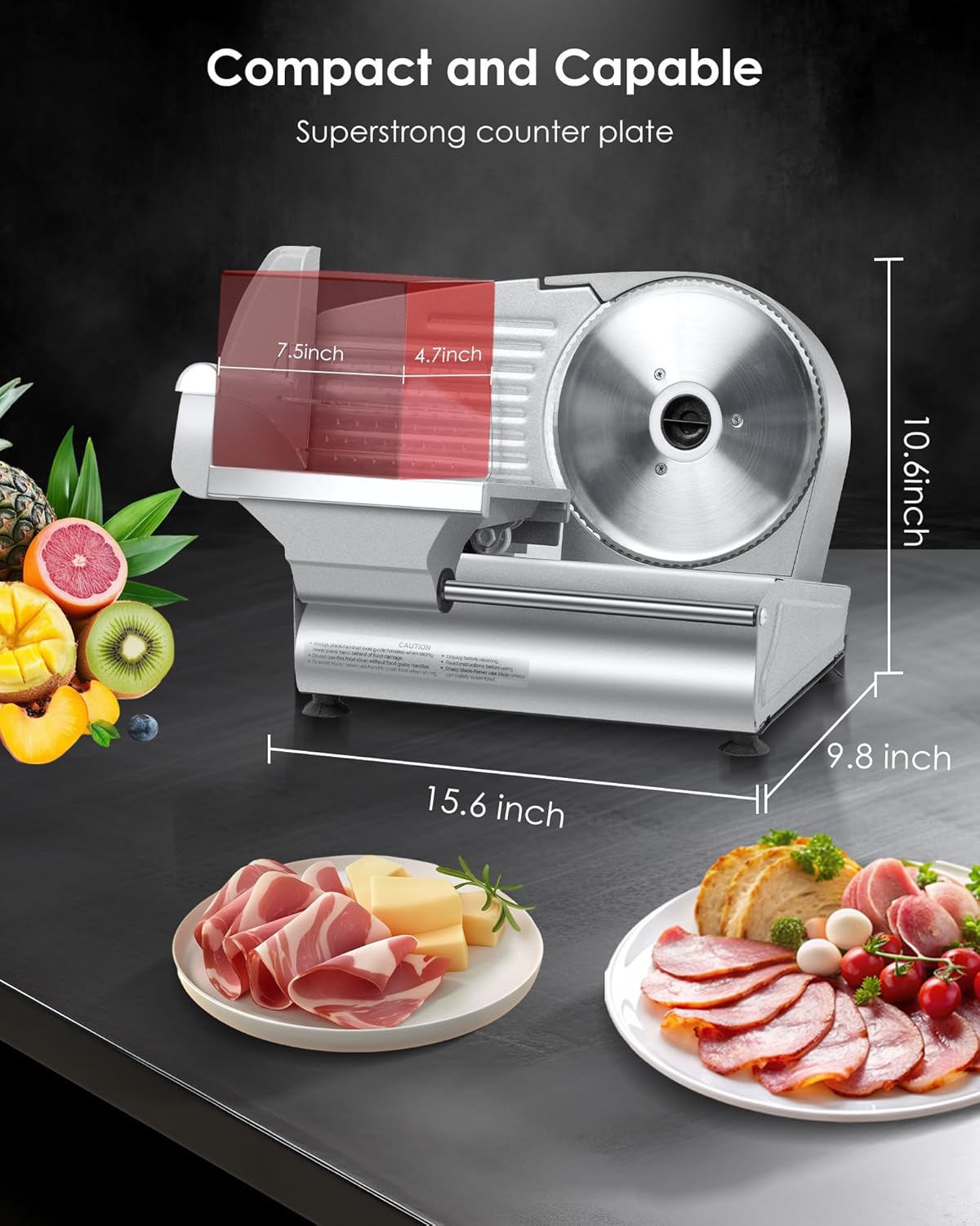 Electric Meat Slicer Machine with 7.5" Stainless Steel Blade, 180 W