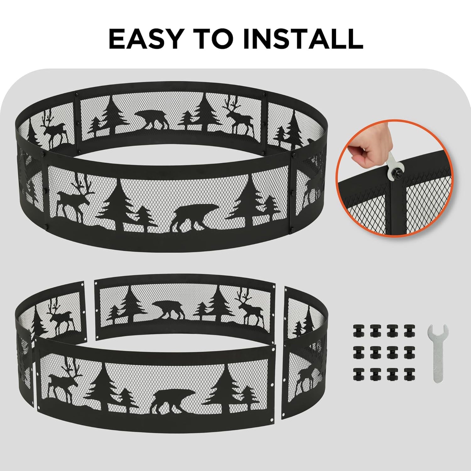 36 Inch Fire Pit Ring with 360° Forest & Wildlife Design