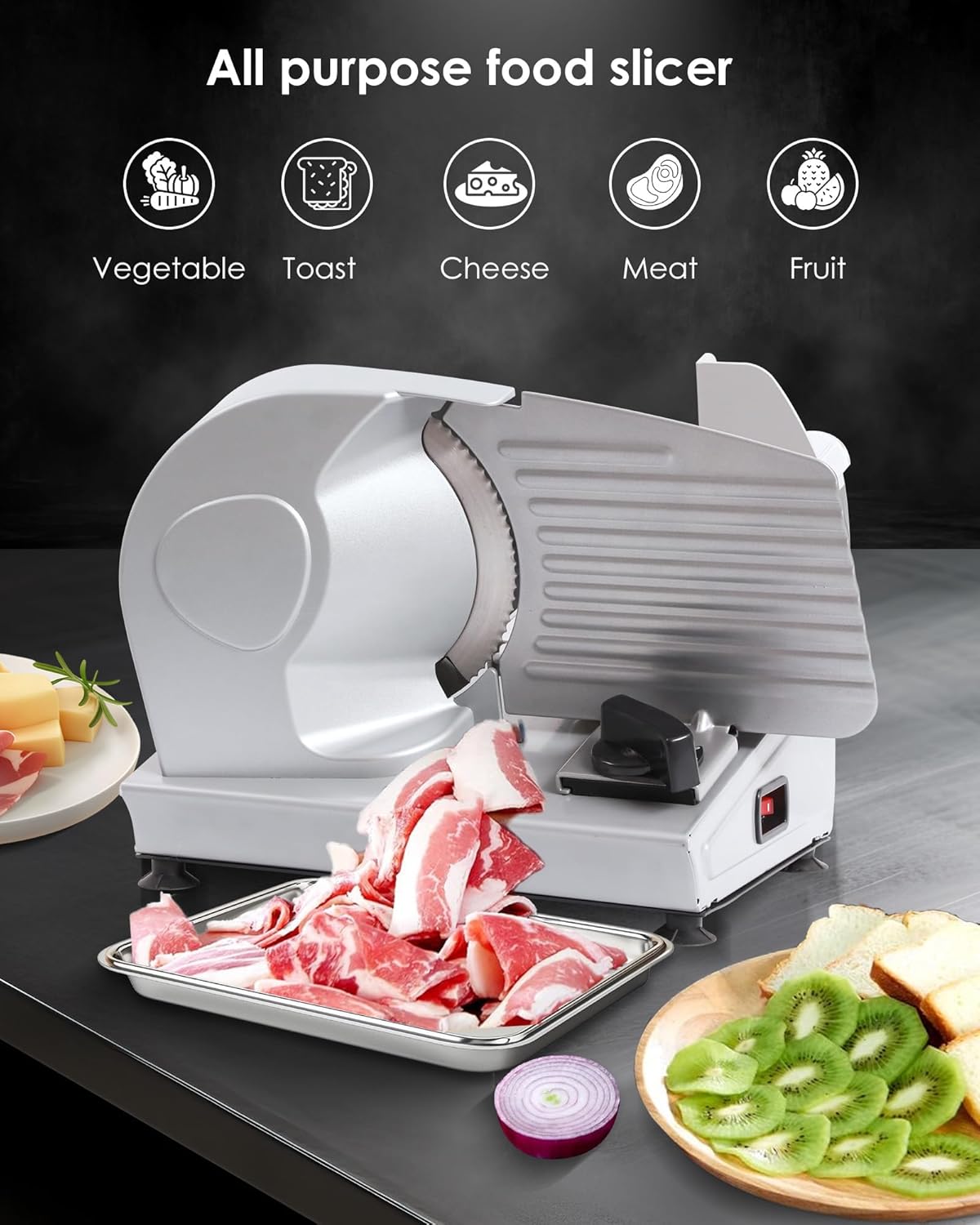 Electric Meat Slicer Machine with 7.5" Stainless Steel Blade, 180 W