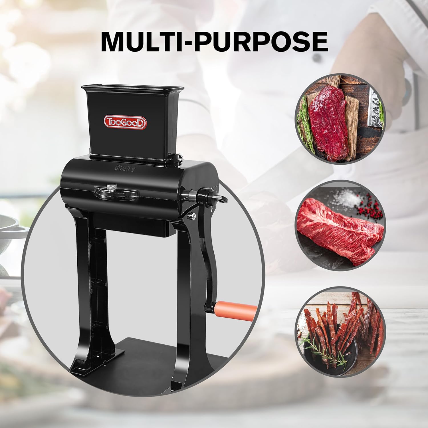 2-in-1 Manual Meat Tenderizer, Jerky Slicer, 2 Sets of Stainless Steel Blades