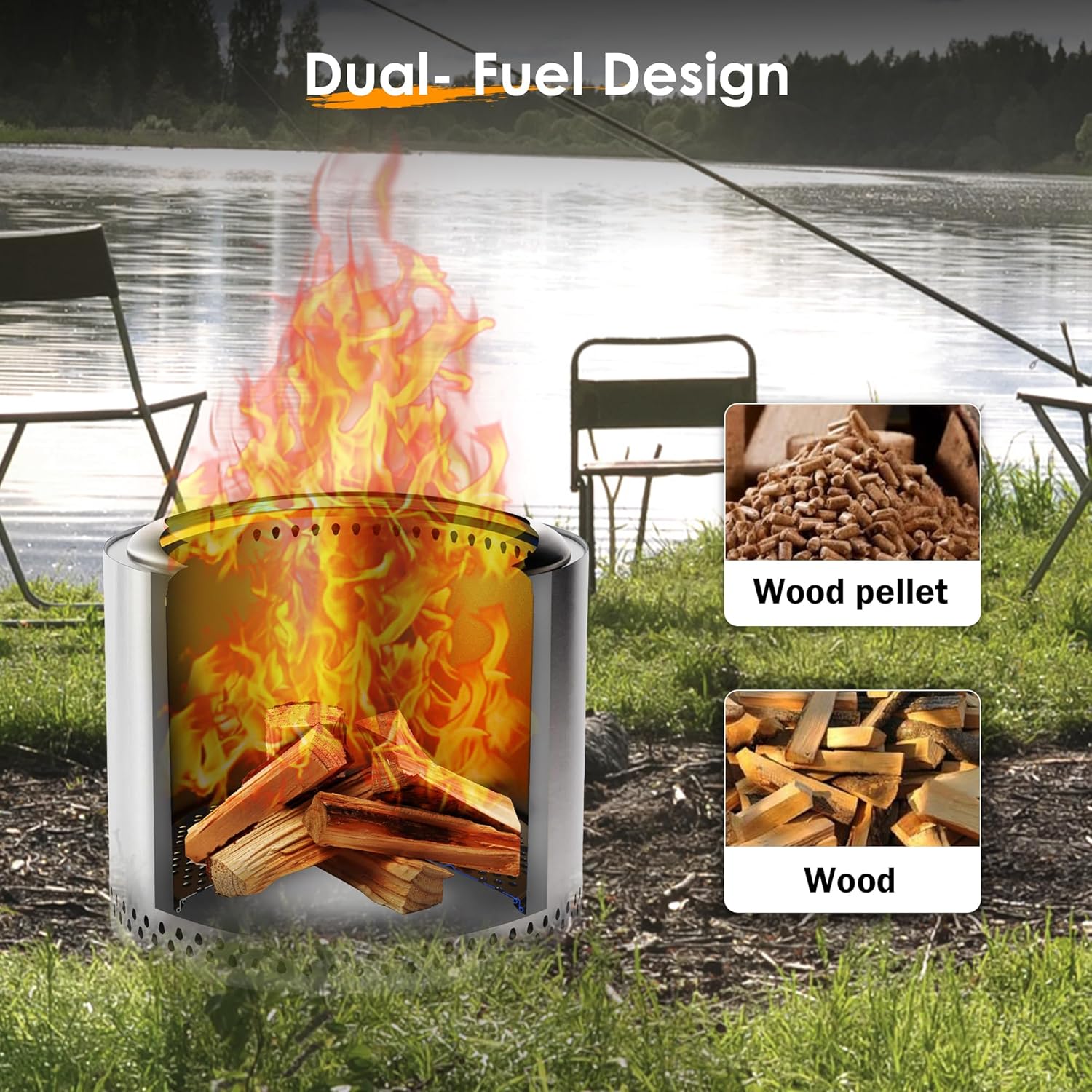 19'' Portable Wood Burning Smokeless Fire Pit with Removable Ash Pan