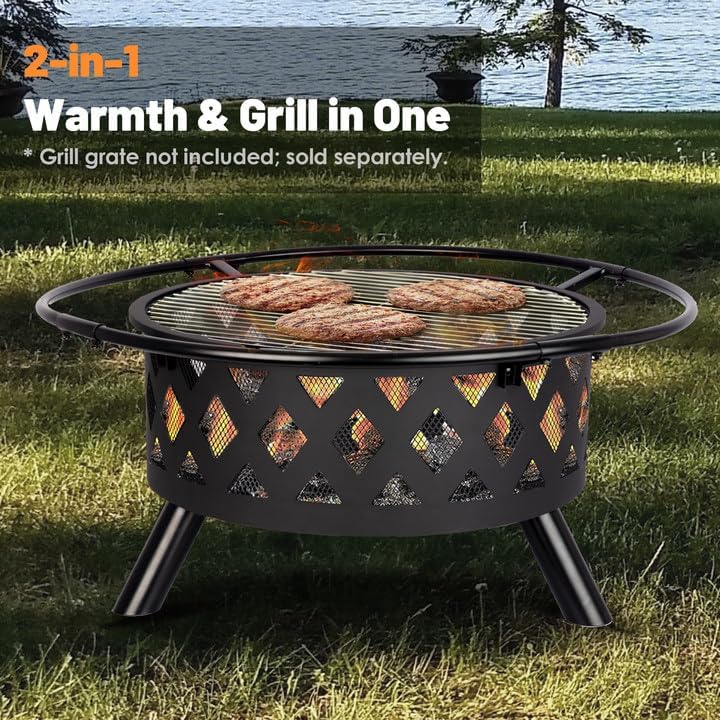 24'' Outdoor Wood Burning Fire Pit with Spark Screen
