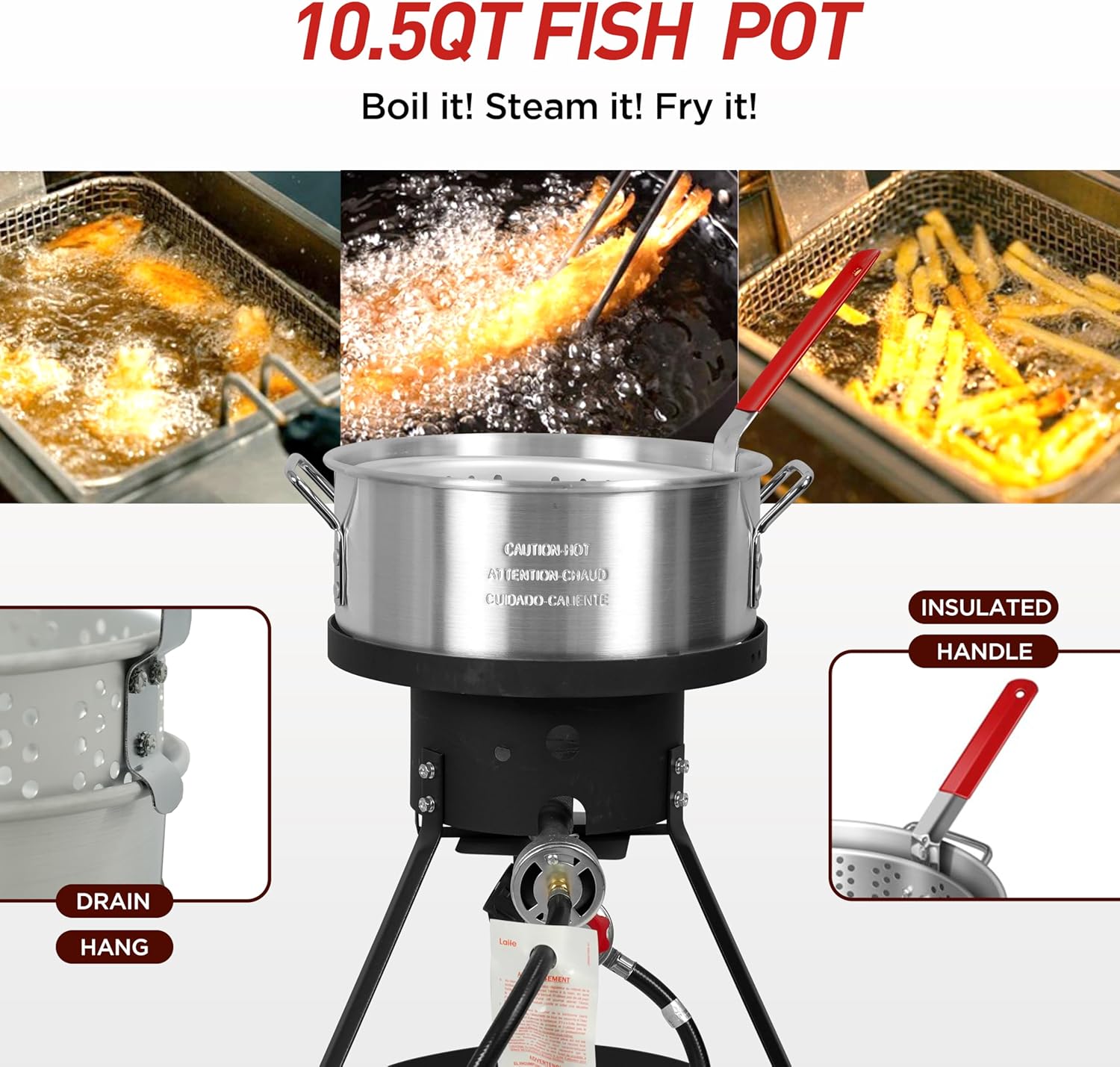 10.5-Quart Outdoor Propane Fish Fryer with Aluminum Filter Basket and Thermometer