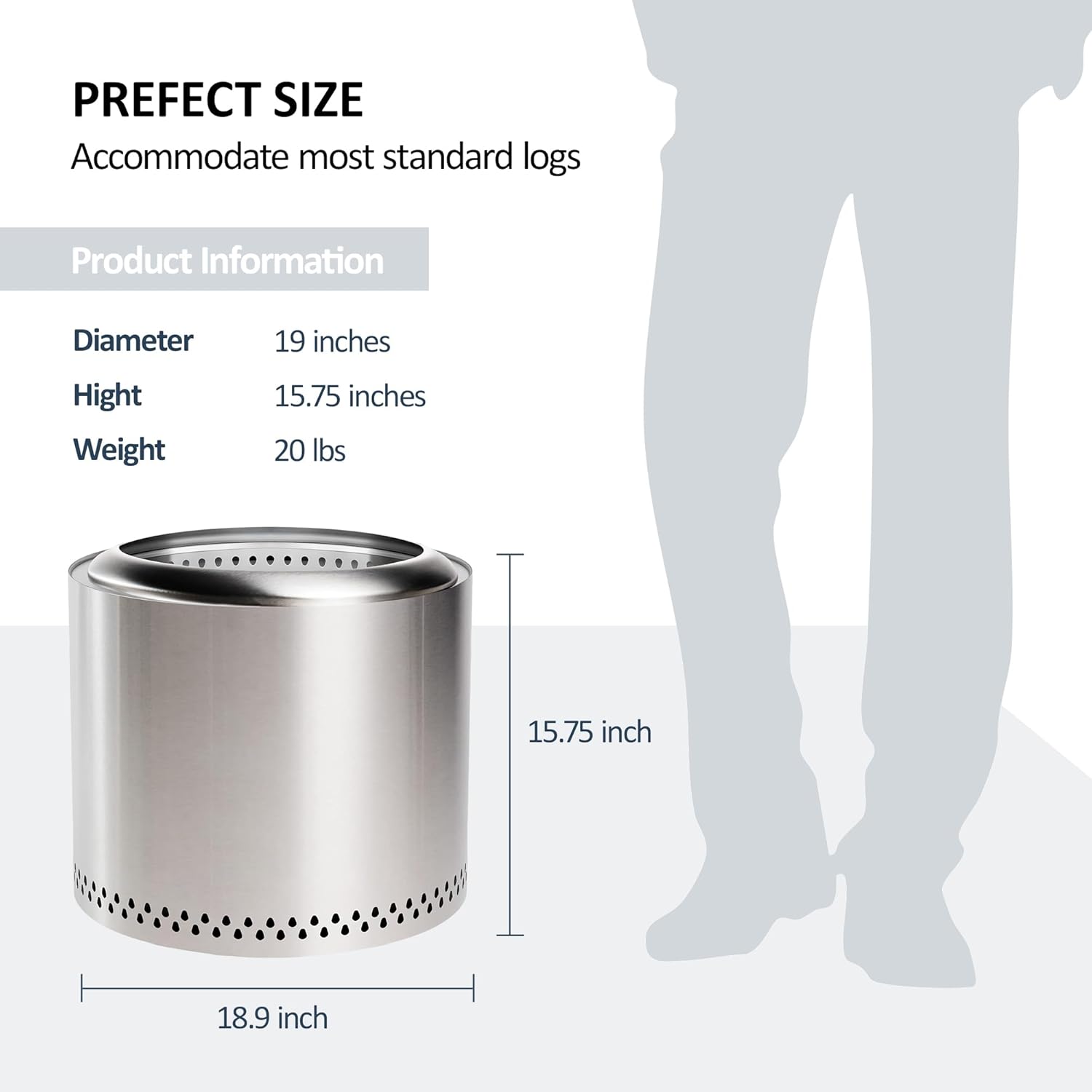 19'' Portable Wood Burning Smokeless Fire Pit with Removable Ash Pan