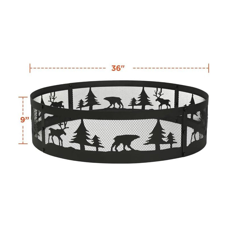 36 Inch Fire Pit Ring with 360° Forest & Wildlife Design