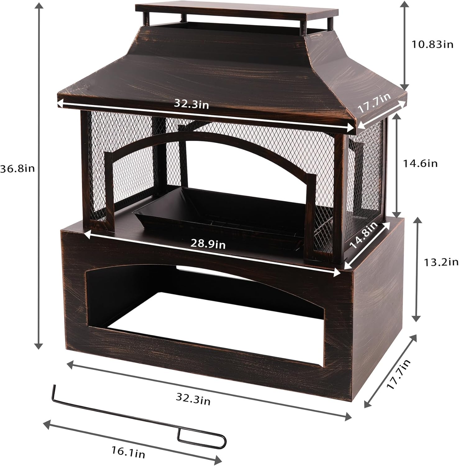 37" Fire Pits with Wood Storage for Outside