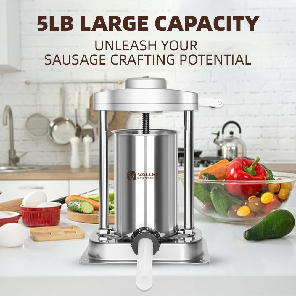 2L Sausage Stuffer, Stainless Steel Cylinder, 3 Tube Size, Easy to Clean