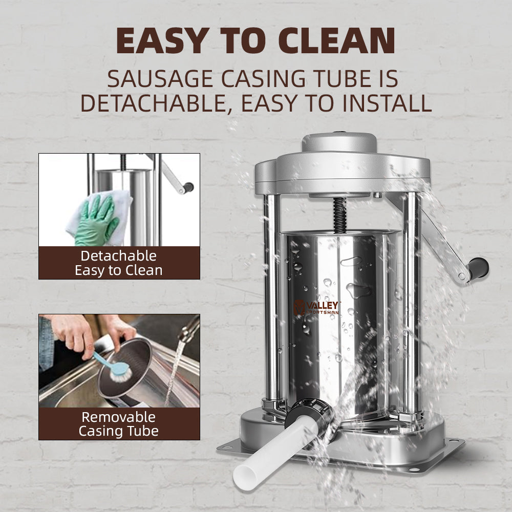 2L Sausage Stuffer, Stainless Steel Cylinder, 3 Tube Size, Easy to Clean