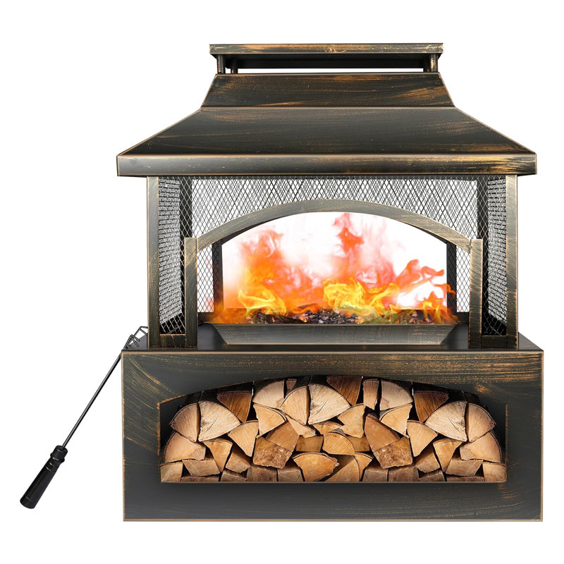 37" Fire Pits with Wood Storage for Outside