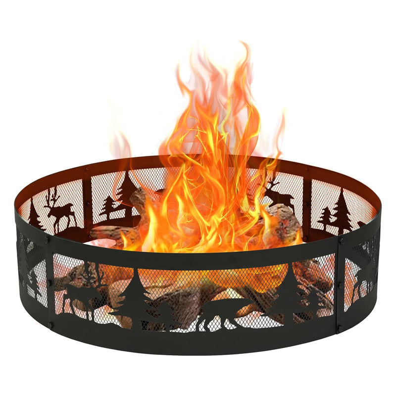 36 Inch Fire Pit Ring with 360° Forest & Wildlife Design