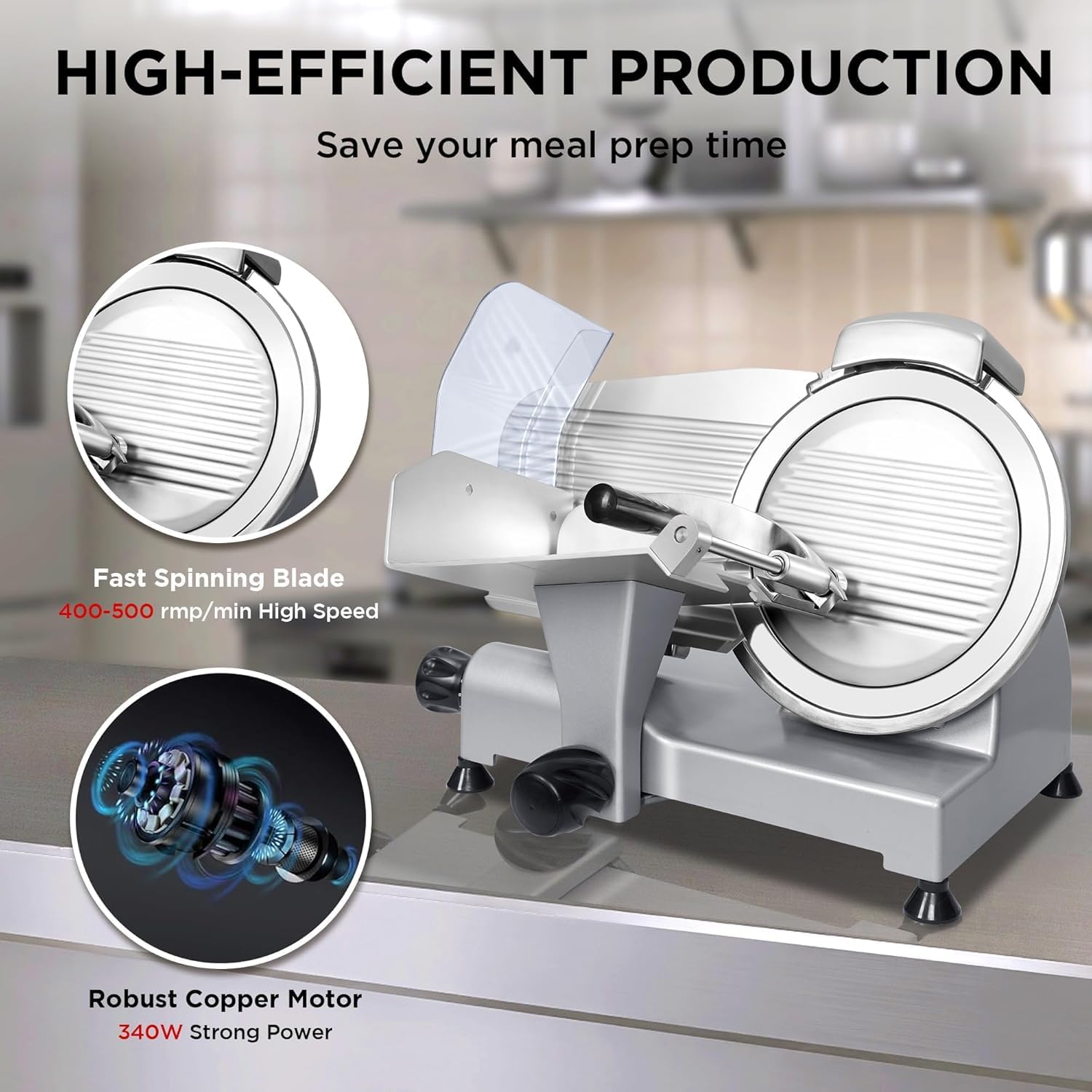 10" Commercial Meat Slicer, 340W, Electric Deli Slicer