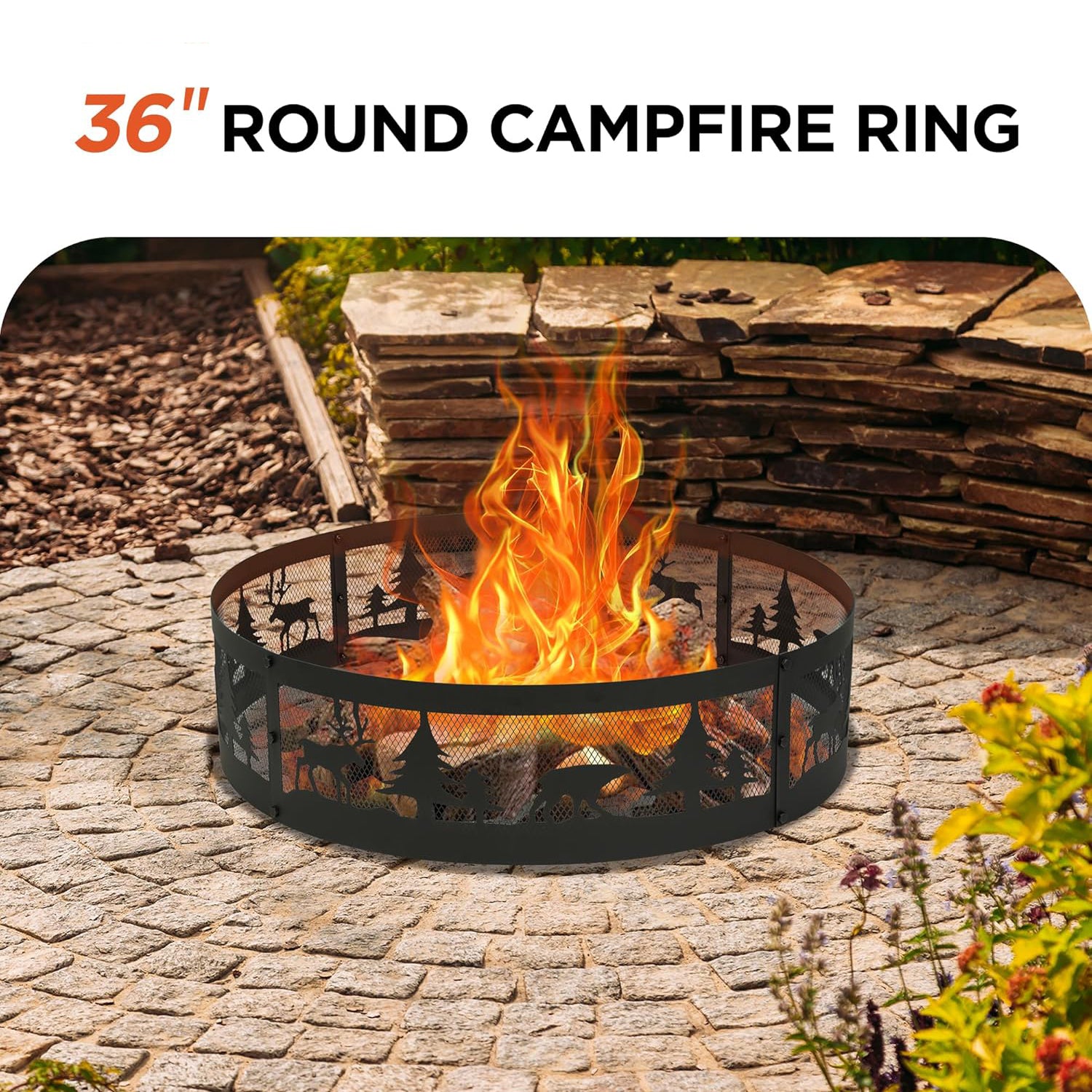 36 Inch Fire Pit Ring with 360° Forest & Wildlife Design
