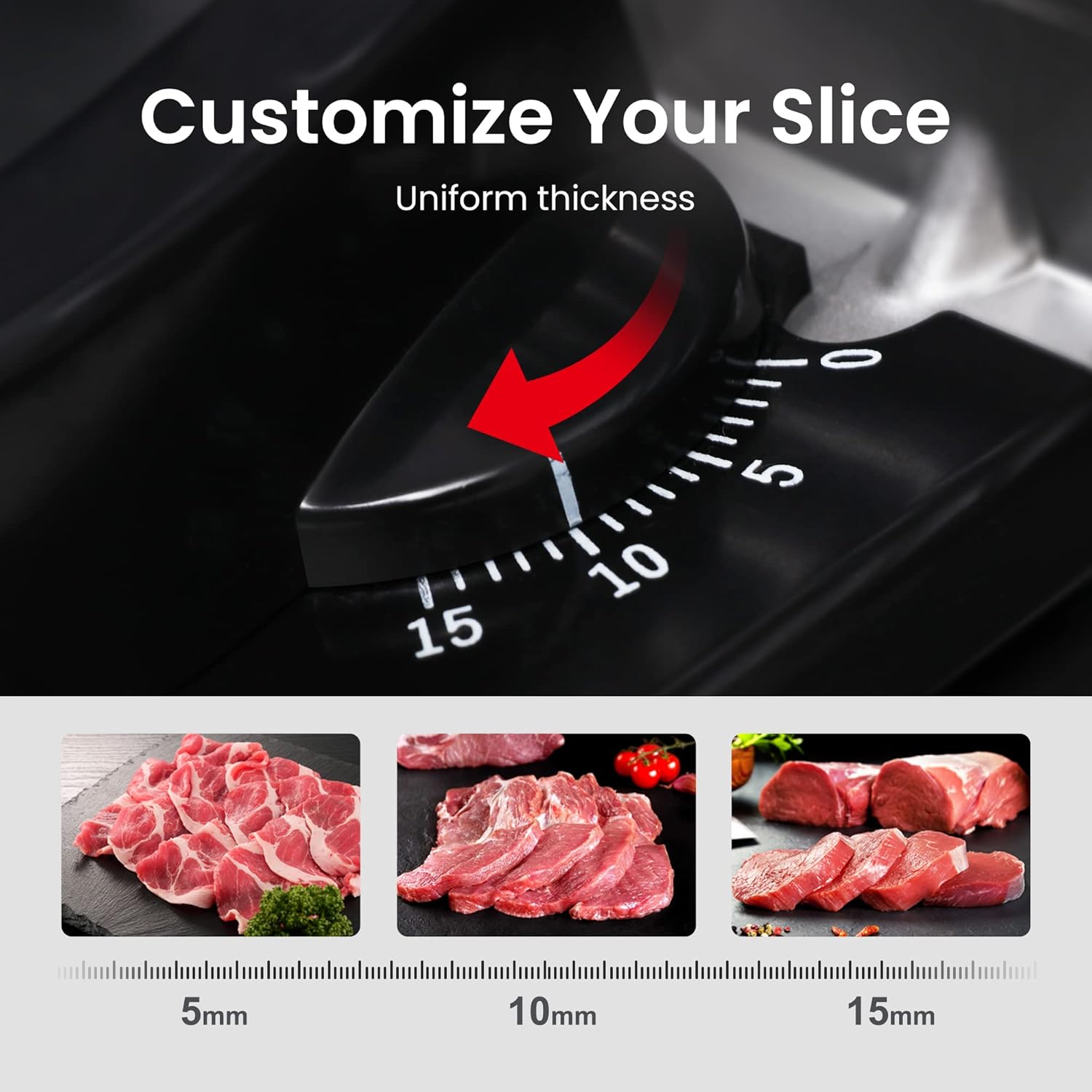 Meat Slicer with 7.5" Stainless Steel Blade, 1/4 HP, 0-15mm Adjustable Thickness