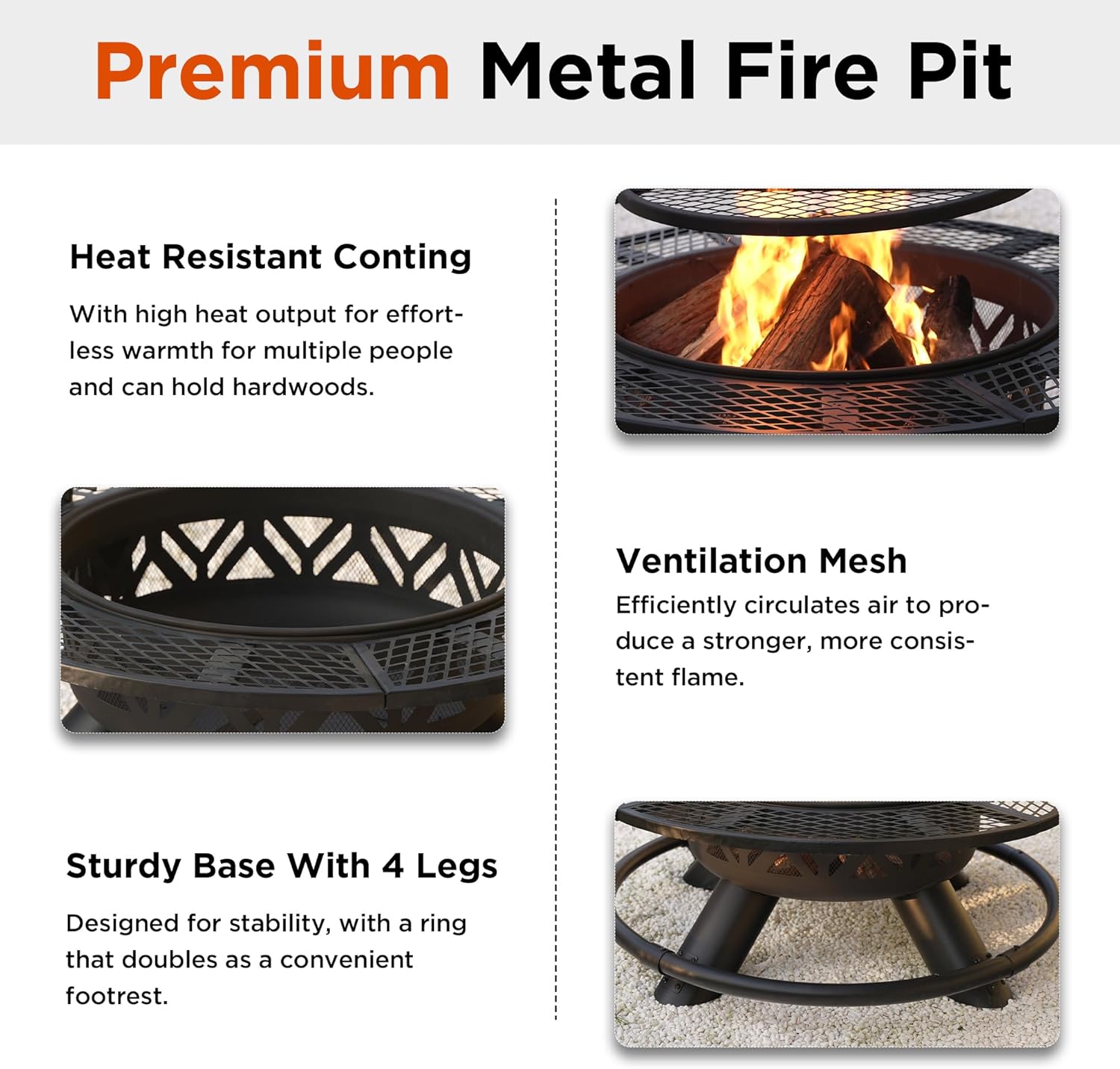47" Fire Pit with Adjustable Grill