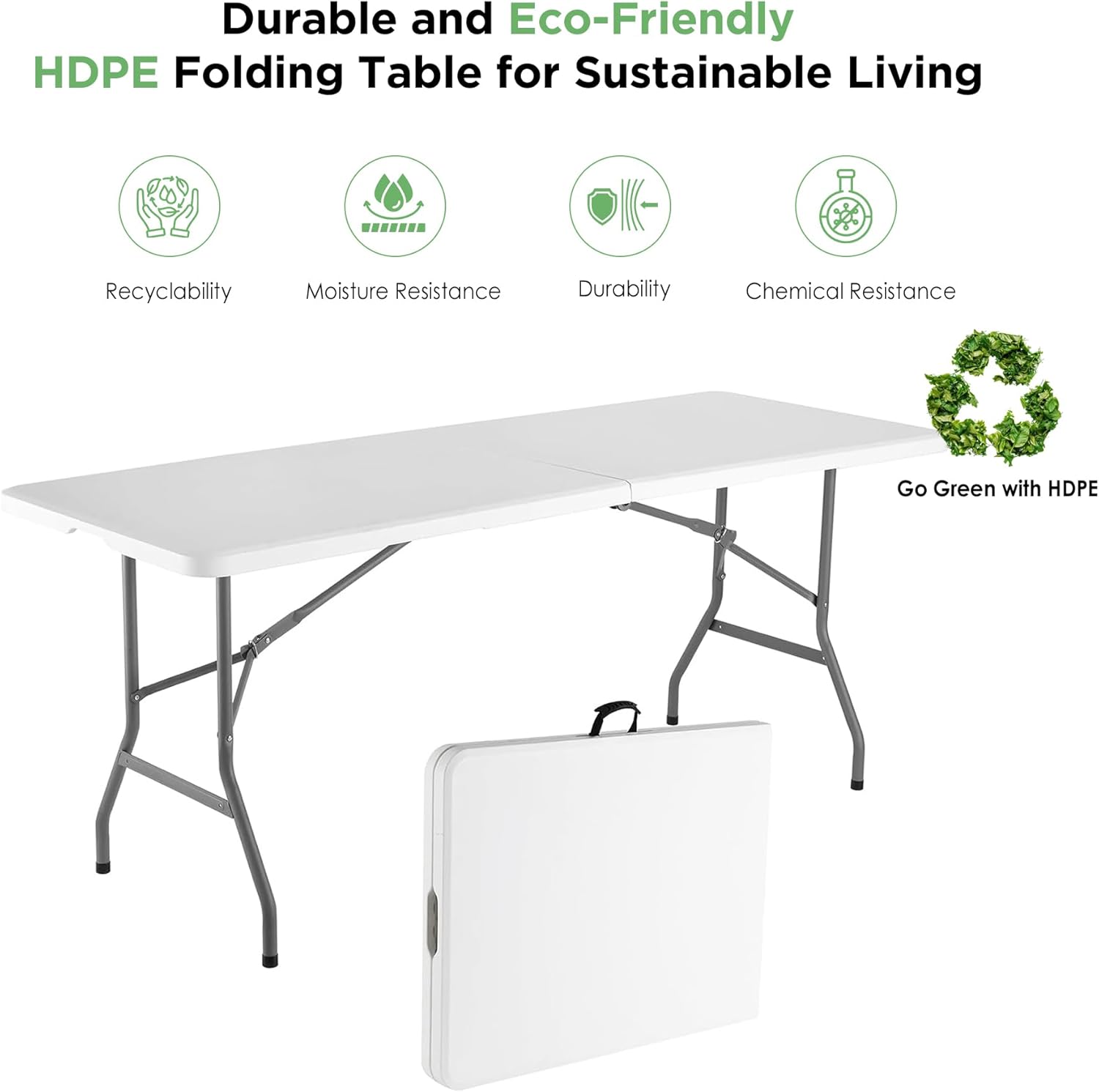 6 FT Portable HDPE Folding Table with Handle