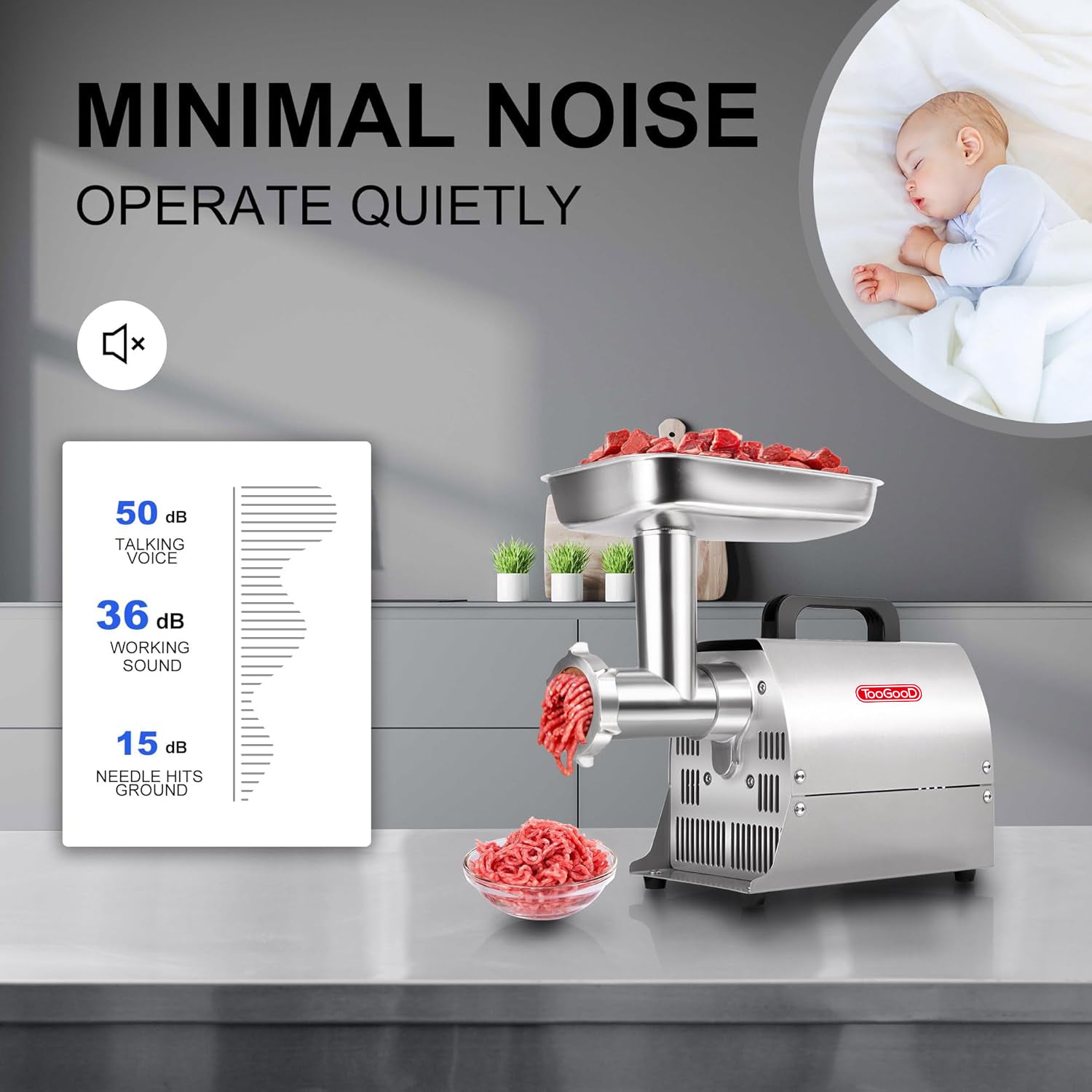 #8 Meat Grinders, 0.4HP 260lbs/H, ETL Approved