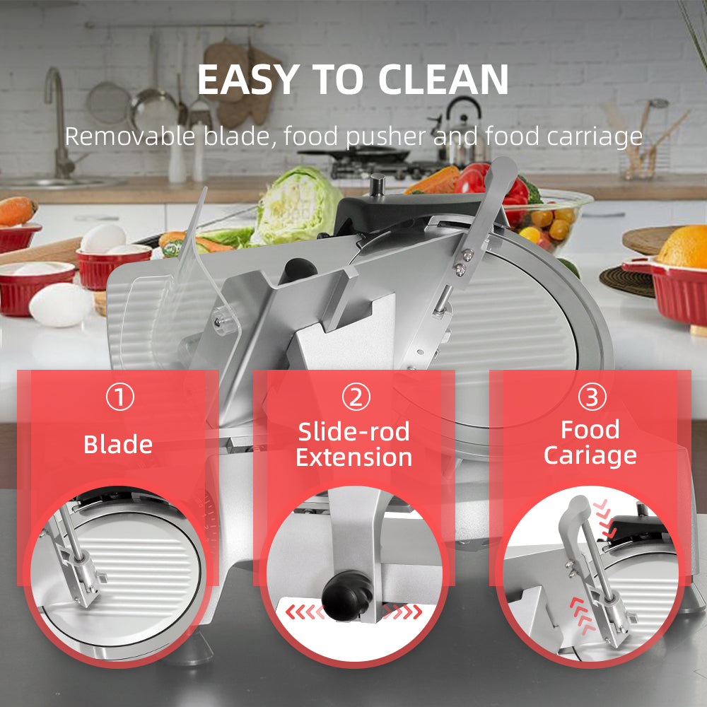 8" Electric Meat Slicer, 180 W, Stainless Steel, Strong Suction Rubber Feet