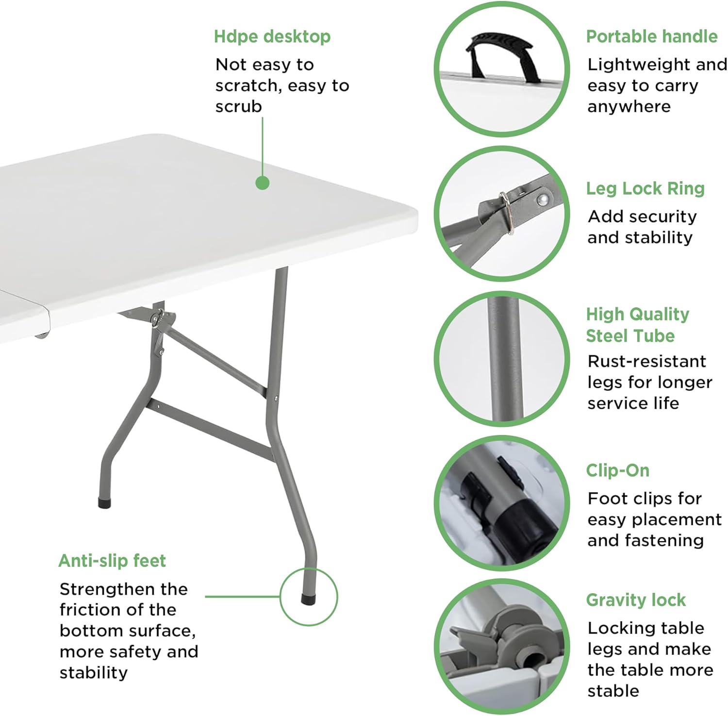 6 FT Portable HDPE Folding Table with Handle