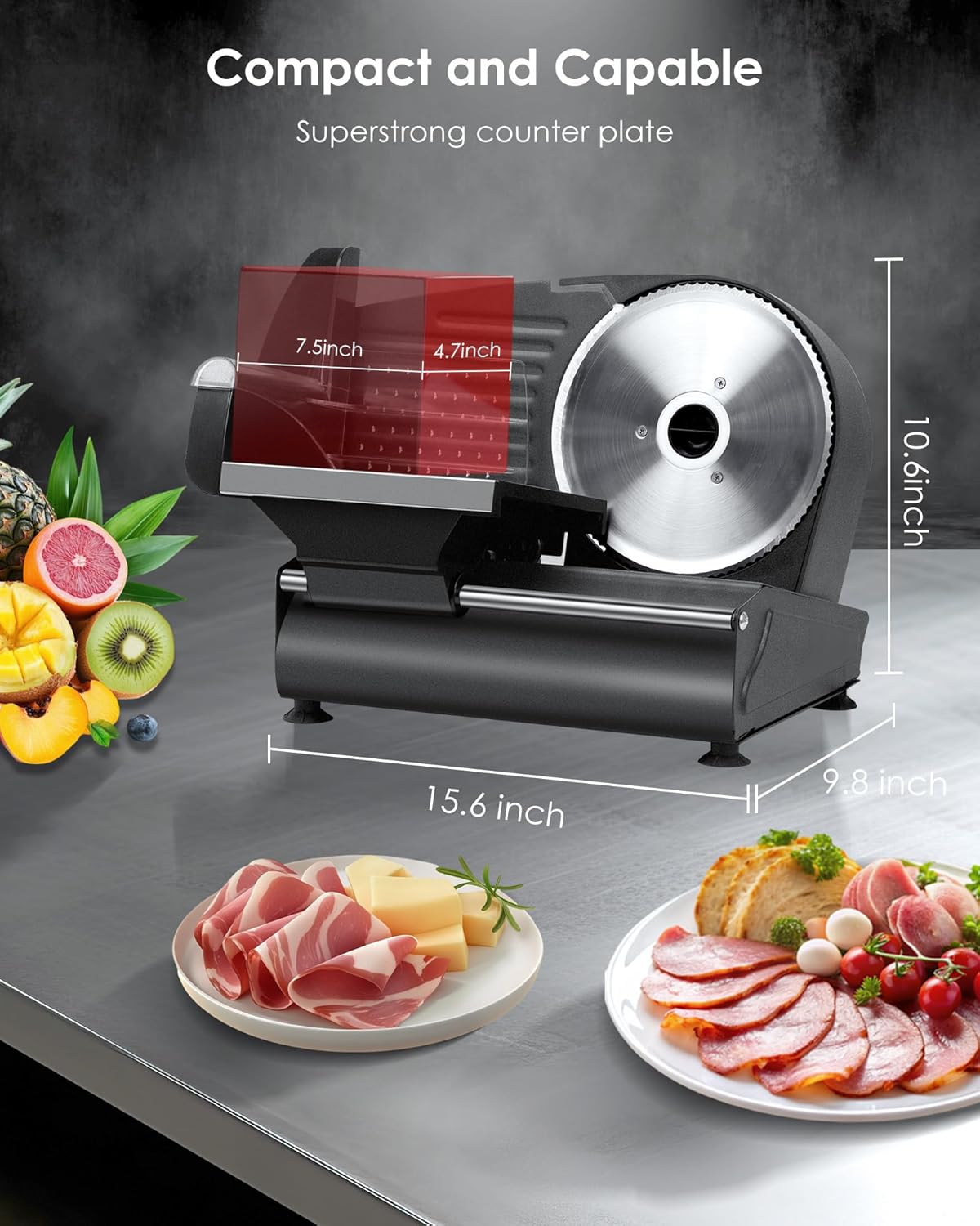 Electric Meat Slicer Machine with 7.5" Stainless Steel Blade