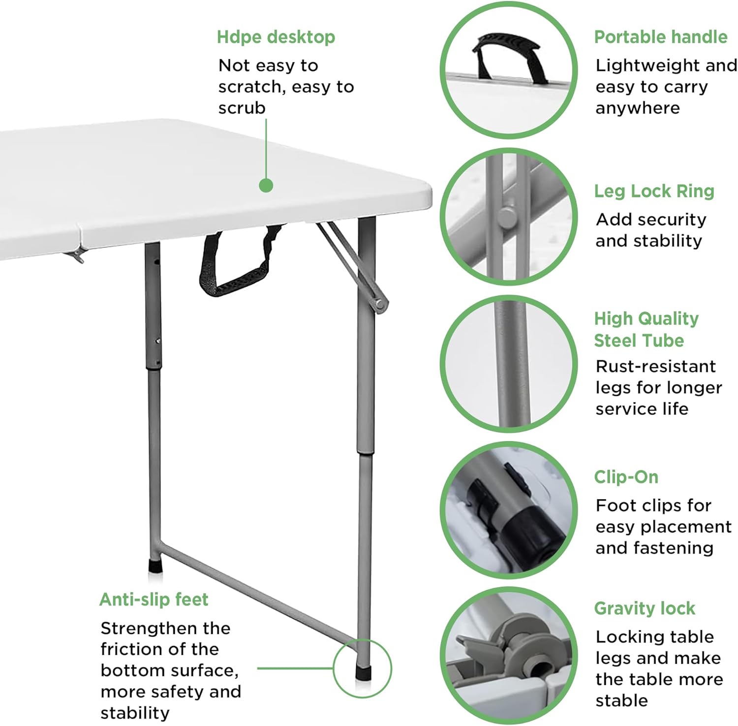 4 FT Portable HDPE Foldable Table