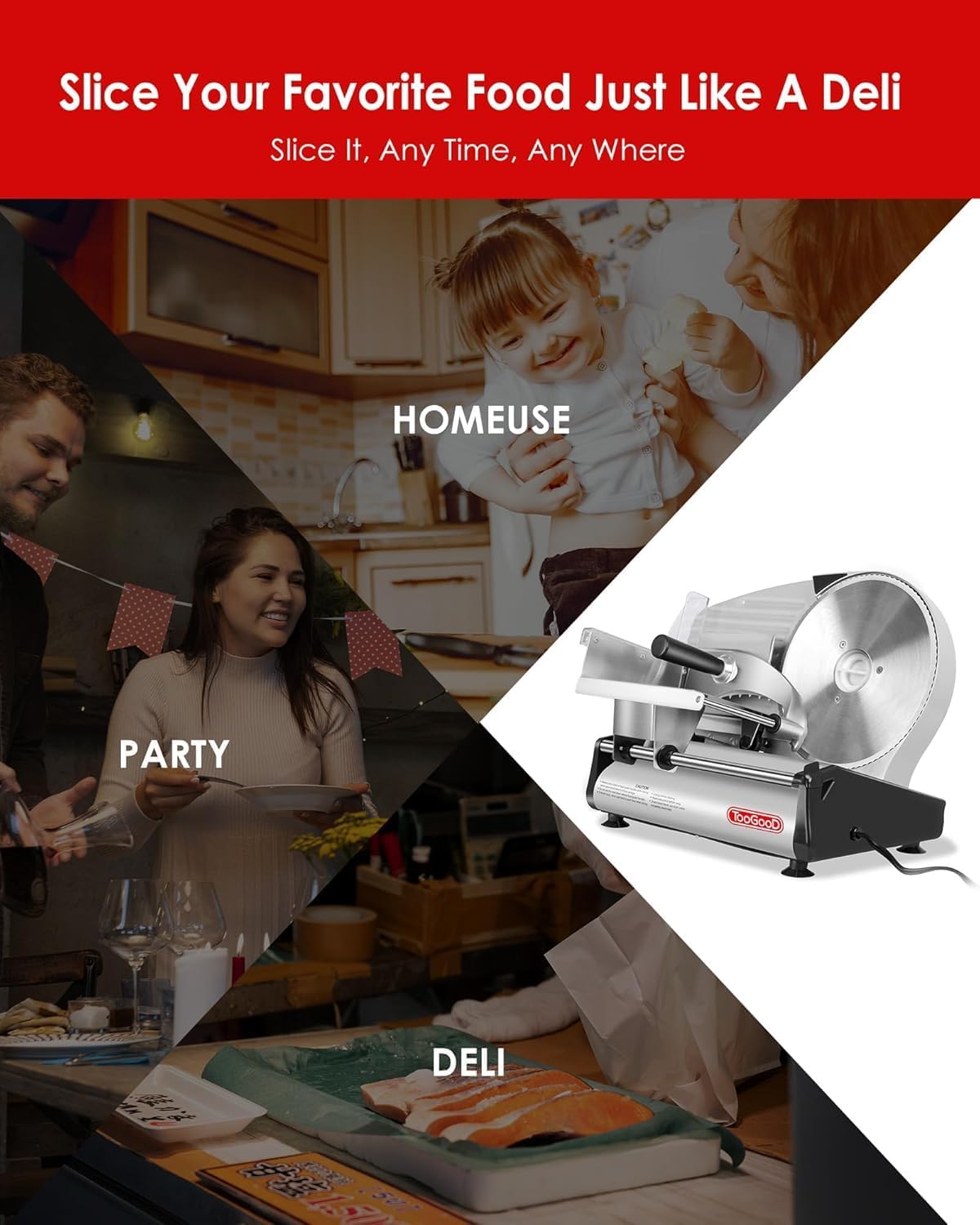 Electric Meat Slicer Machine for Home, 8.7" Deli Food Slicer