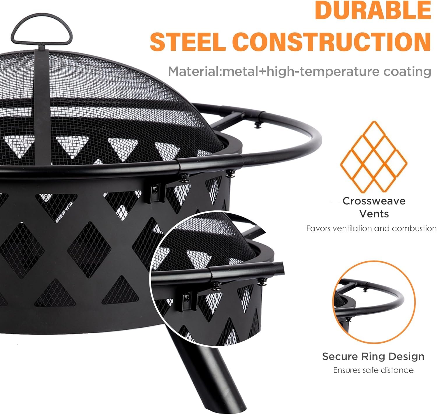 24'' Outdoor Wood Burning Fire Pit with Spark Screen