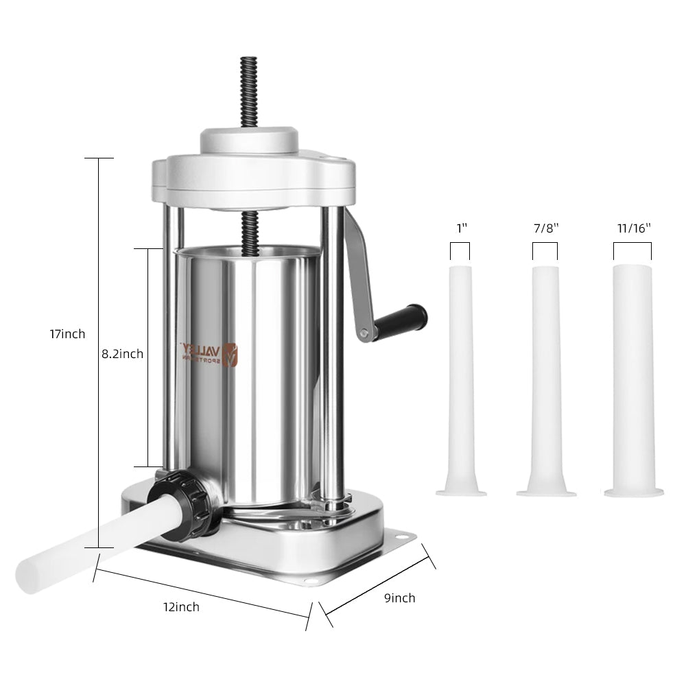 2L Sausage Stuffer, Stainless Steel Cylinder,  3 Tube Size, Easy to Clean