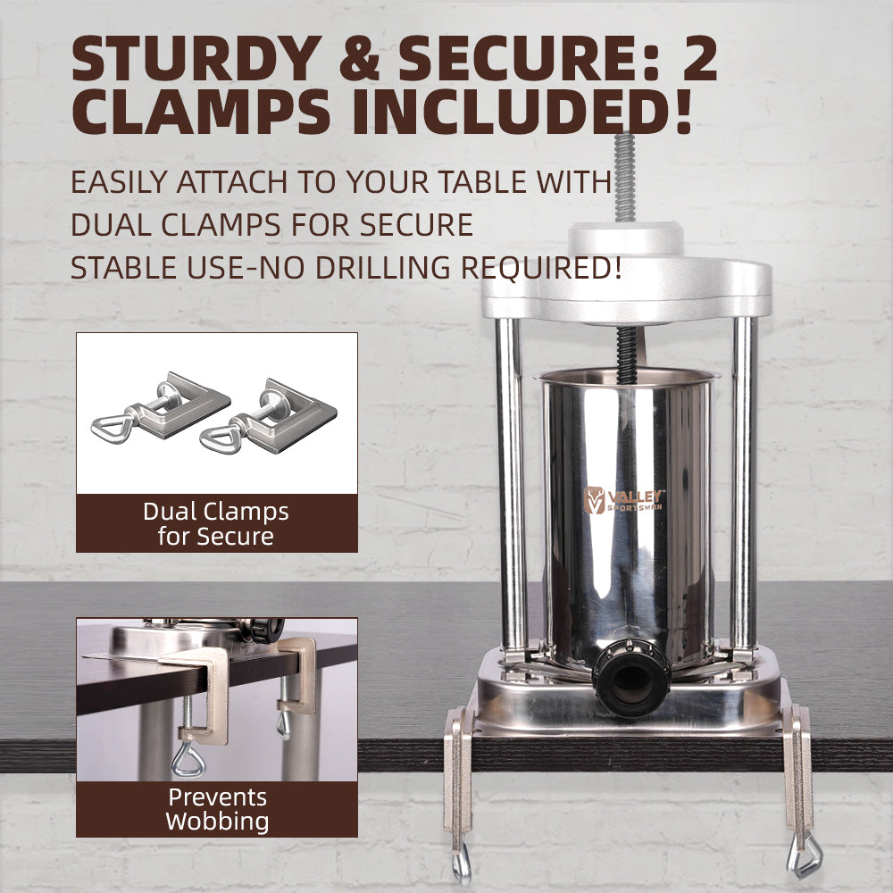 2L Sausage Stuffer, Stainless Steel Cylinder,  3 Tube Size, Easy to Clean